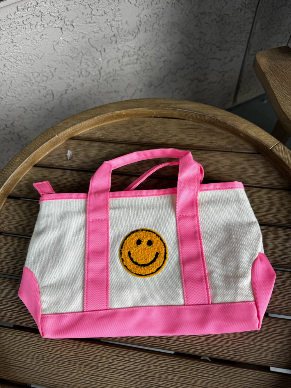 Canvas Tote Bag with Pink Trim and Smiley Patch